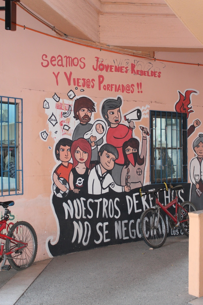 Political art on the wall at the Universidad de Chile in Santiago