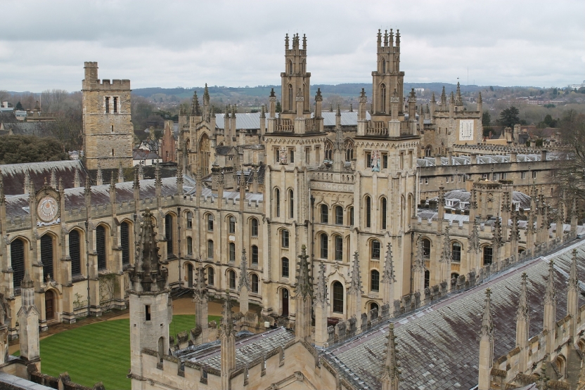 A building complex with spires and a courtyard