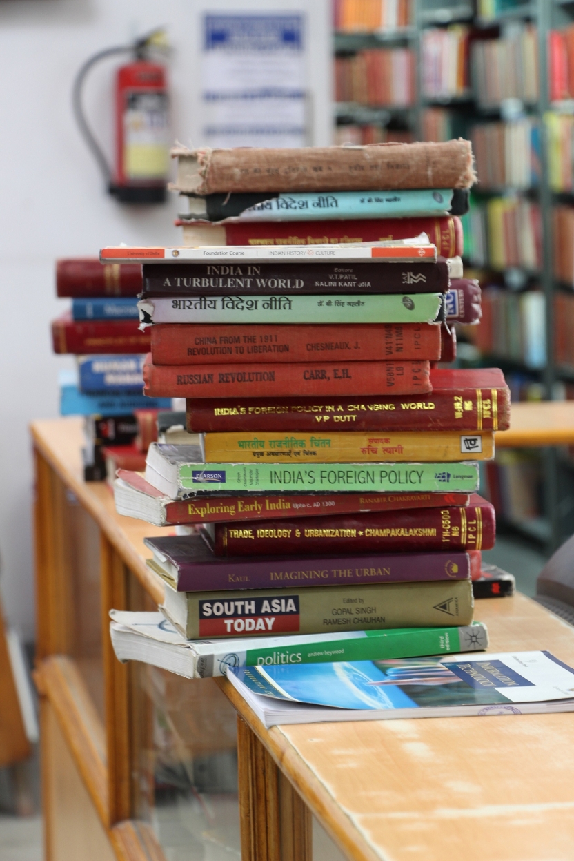 A pile of books in Hindi and English on India and south Asia