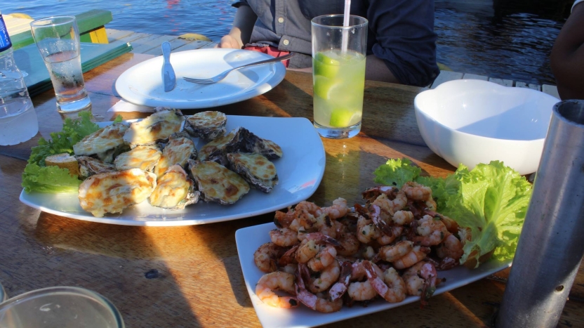 Seafood on a table outside in Florianópolis