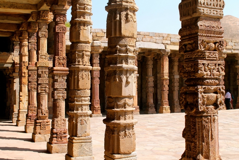 Ancient columns in red sandstone