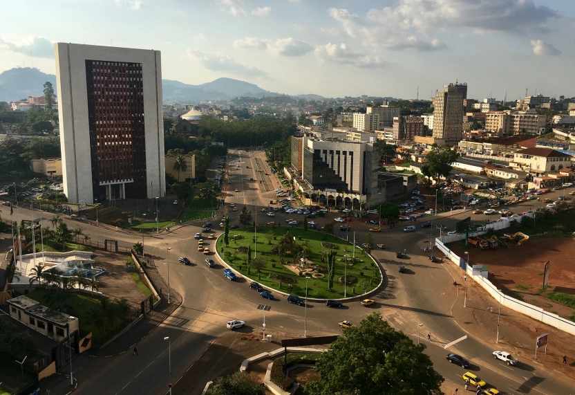 Buildings and a roundabout in the Yaoundé city center