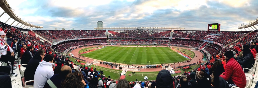 A soccer stadium during a game