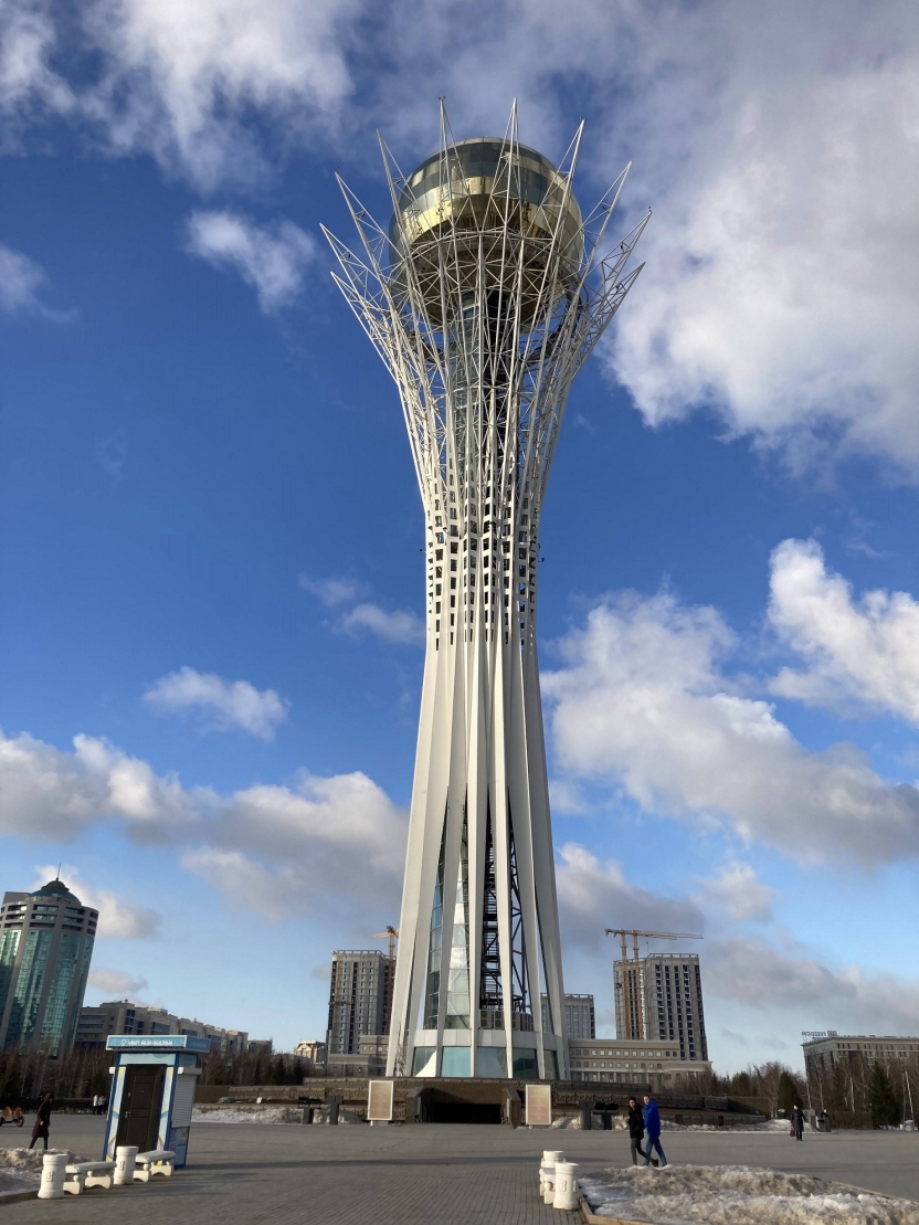 A tower against a cloudy sky