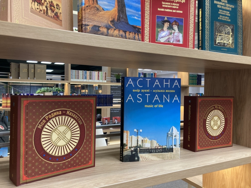 Books on display with titles in English and Russian