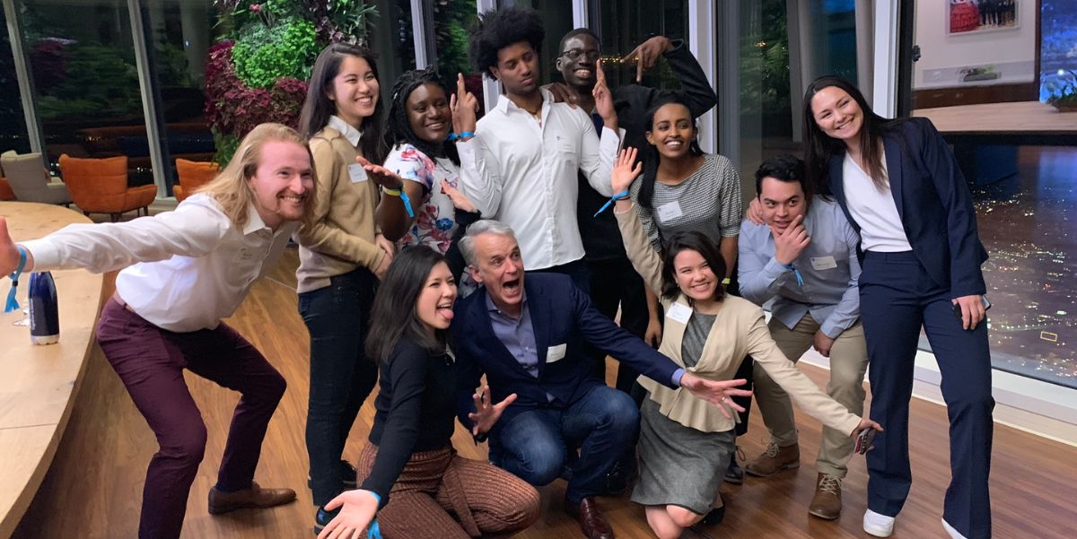 Middlebury students having fun in a group photo at Salesforce