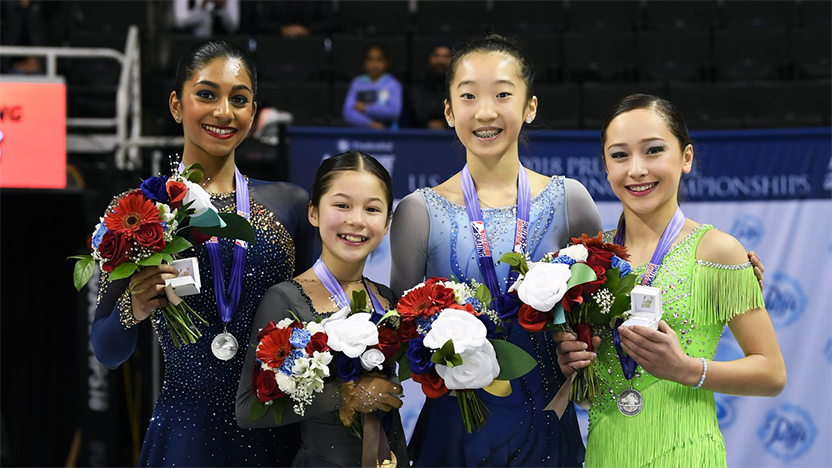 Junior women's medalists at the 2018 US figure skating national championships