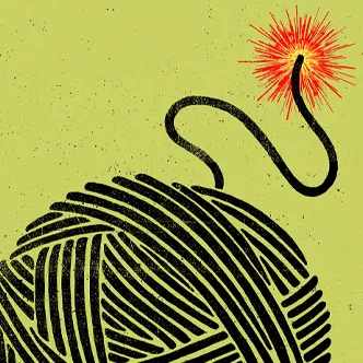 Ball of fabric with one end burning, illustration.