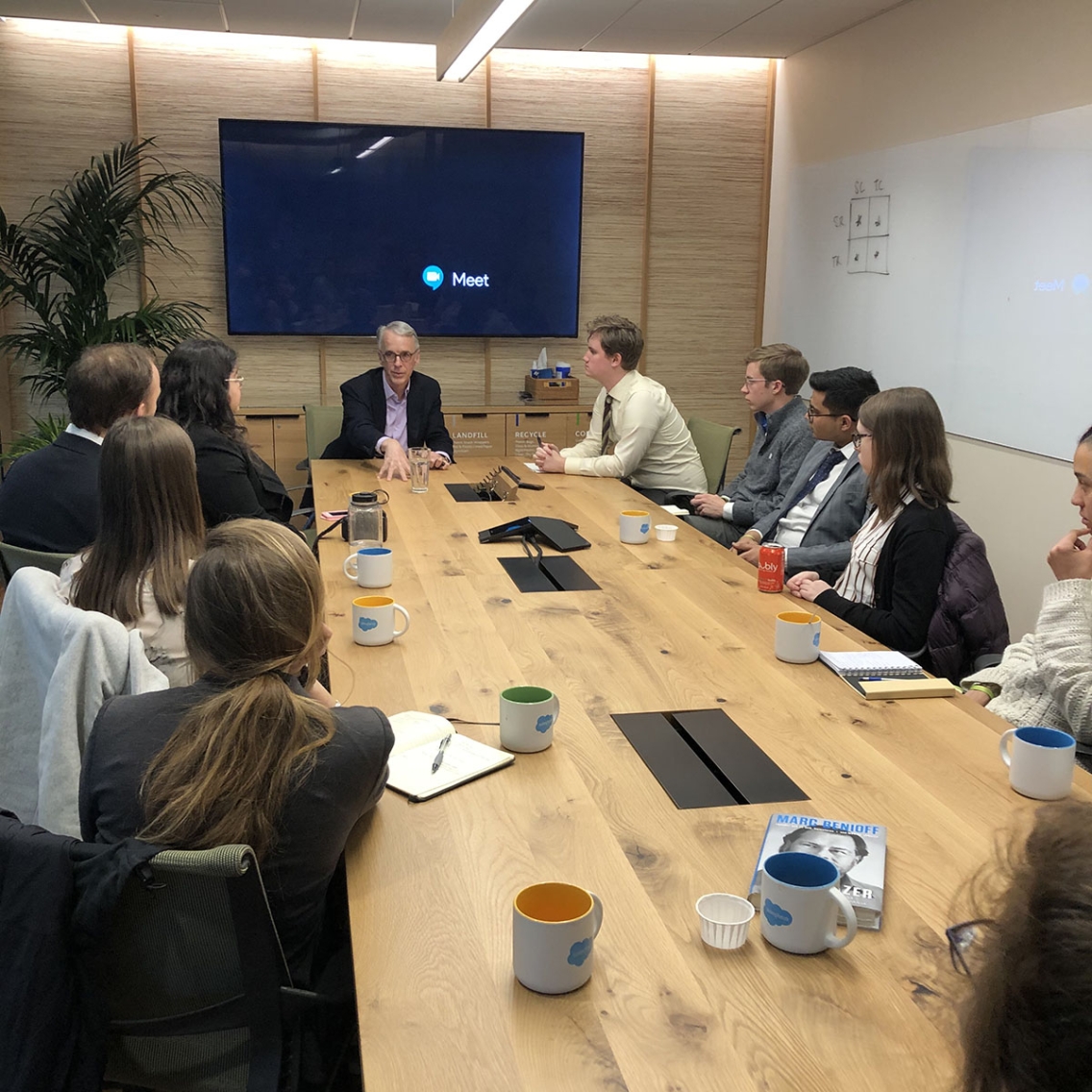 Environment and Sustainability Trek students meeting the the cofounder of Salesforce Parker Harris