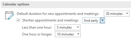 Outlook Calendar Options snapshot