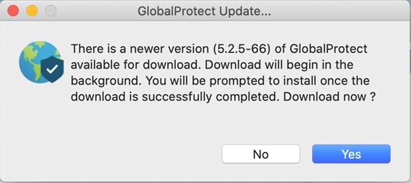 GlobalProtect Update Installation Dialogue Box