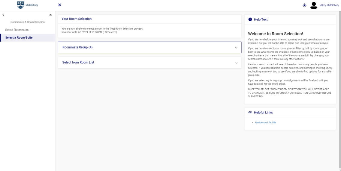 Roommate Group & Select from Room List