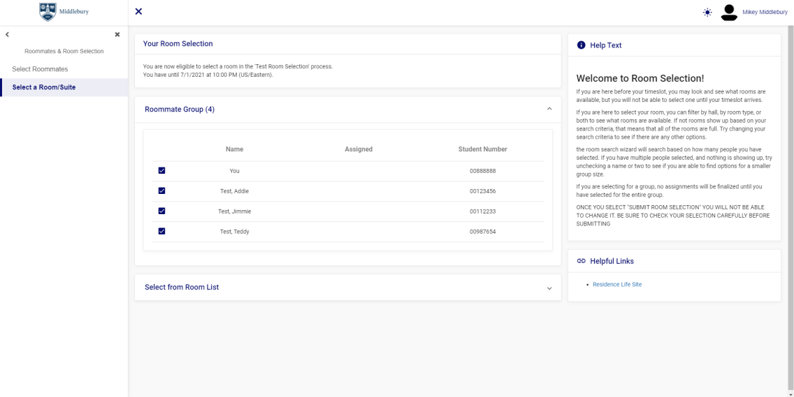 Roommate Group in Room Selection