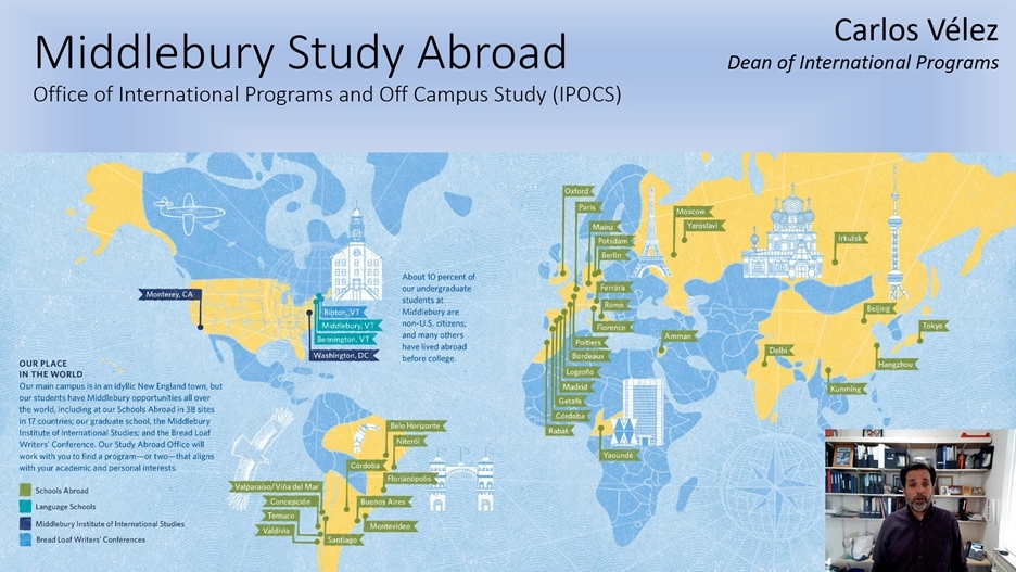 Dean Carlos Velez talking students interested in studying abroad next year through the basics