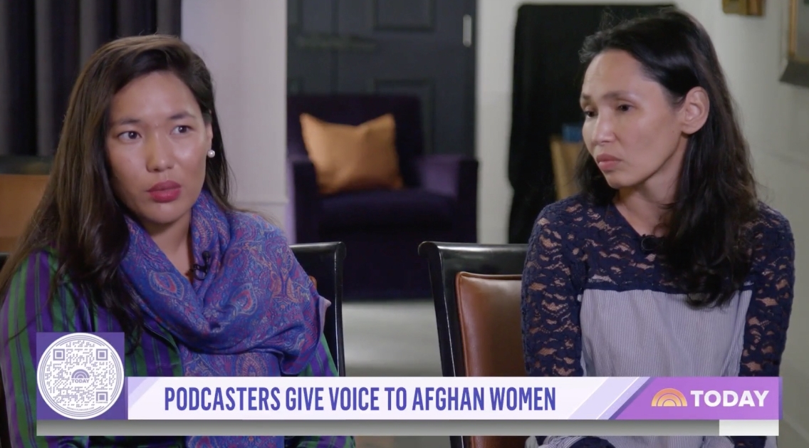 Lina Tori Jan and Zohra Hunter are interviewed in a living room. 