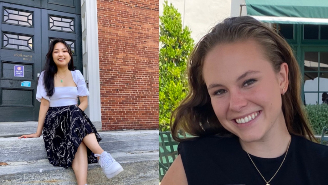 A photo collage of Sabrina Lin and Emma Spencer posing for portraits.