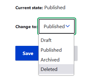 Screenshot of the "Change to" field showing "Deleted" as a highlighted option.