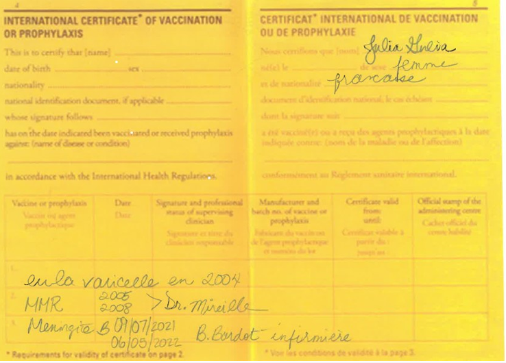 Here is an example of a vaccine record does not meet documented proof of immunity requirements.