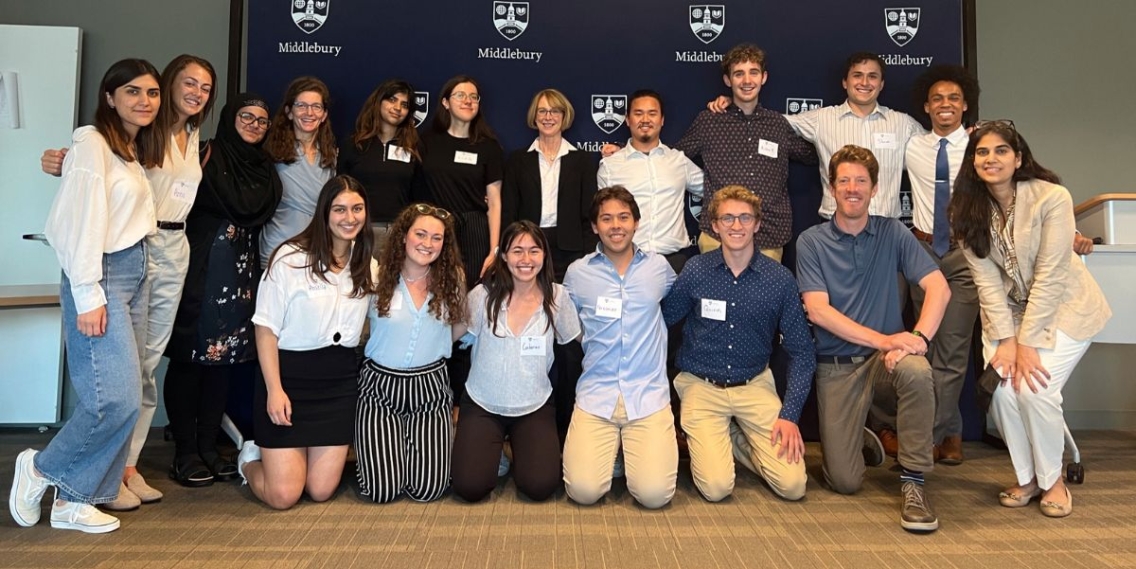 A group of students and Middlebury staff from one of the student treks posing for the camera