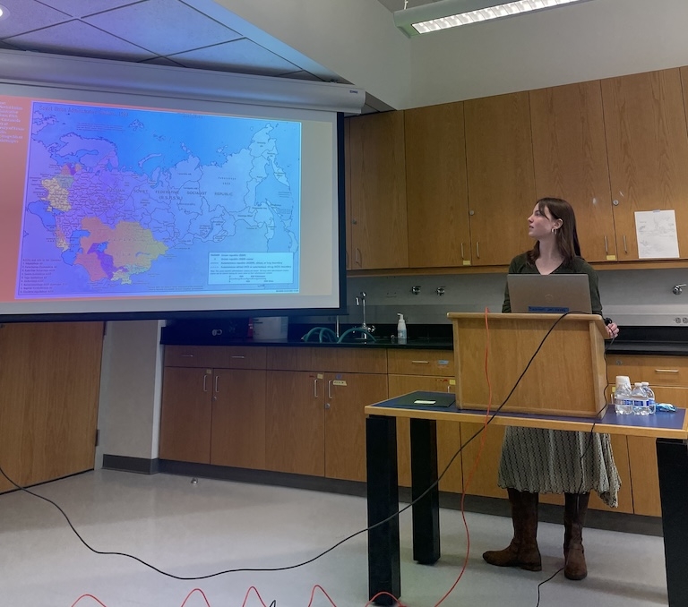 Maya Watson ’25 presents her Mellon-funded senior thesis, entitled "The Virgin Lands Decade: Migration and Identity in Kazakhstan from 1954-1964"