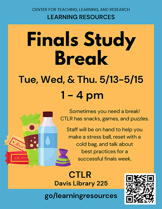 Study Break poster with drinks and snacks