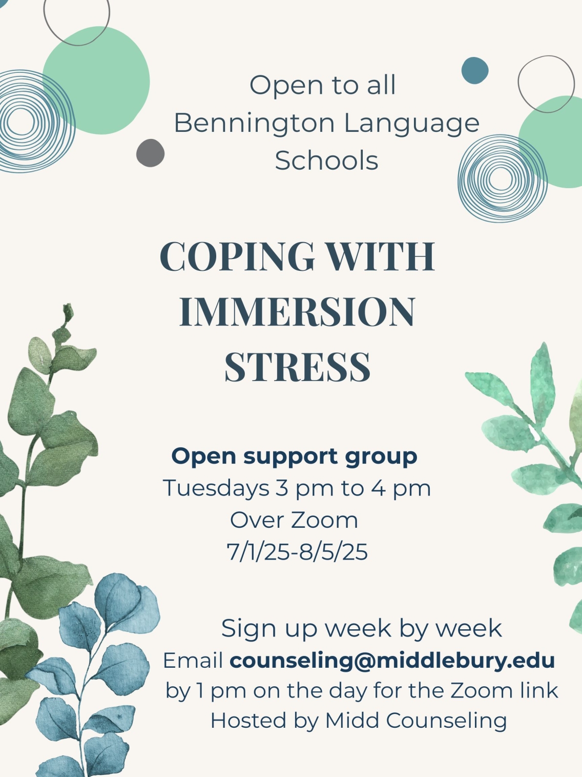 Coping With Immersion Stress -Bennington Zoom Group