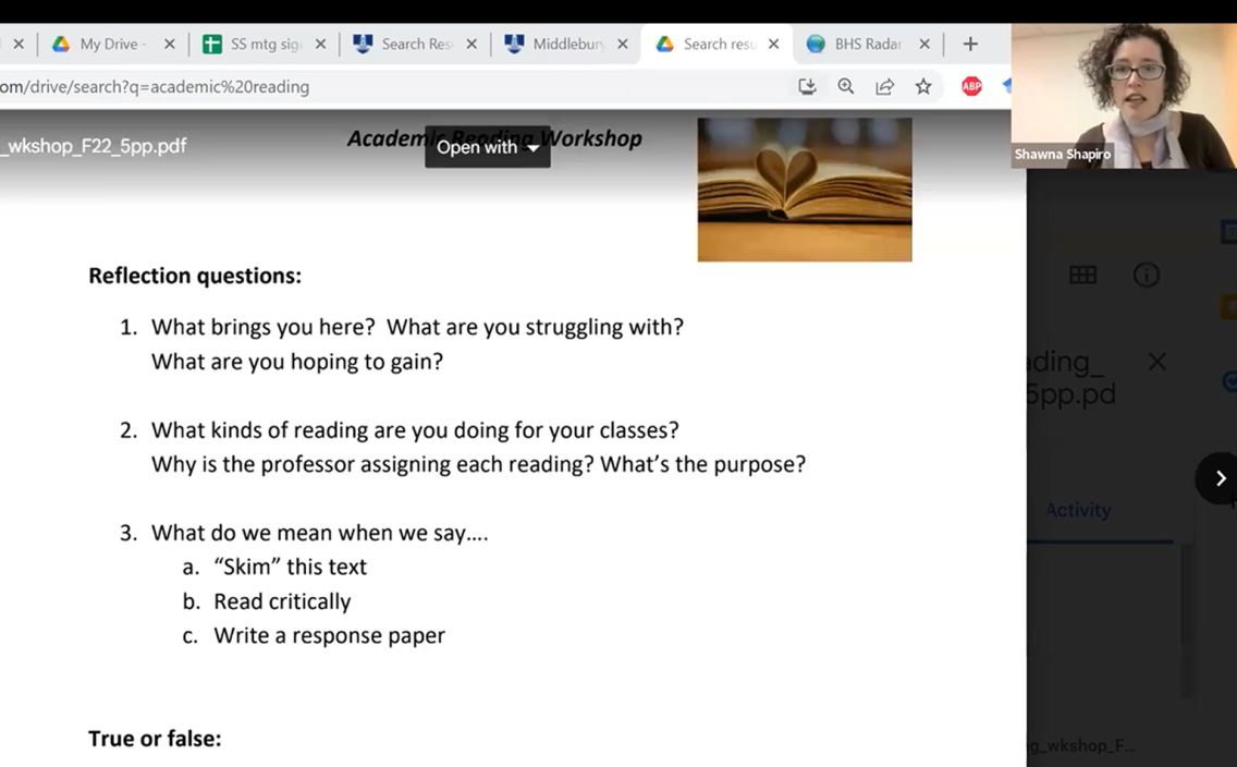 Screen share of handout with person speaking in corner