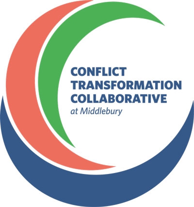 Conflict transformation logo with green, orange and blue colors