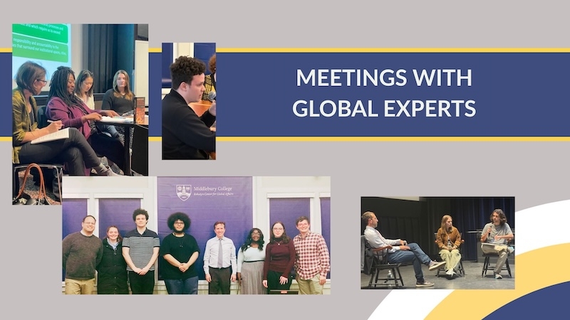 Photos of students engaged with speakers