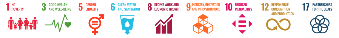 logos highlighting SDGs 1, 3, 5, 6, 8, 9, 10, 12, 17