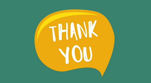 Yellow speech bubble with "Thank You" text inside on Green Background