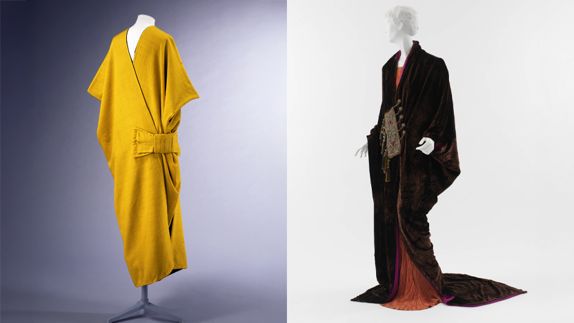 Two 1920s/30s dresses by Paul Poiret, with loose drapey fabric and dropped waists