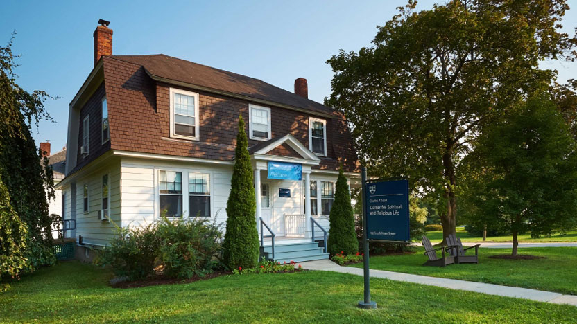 Exterior view of Hathaway House on the Middlebury College Campus, home to the Scott Center for Religious and Spiritual Life.