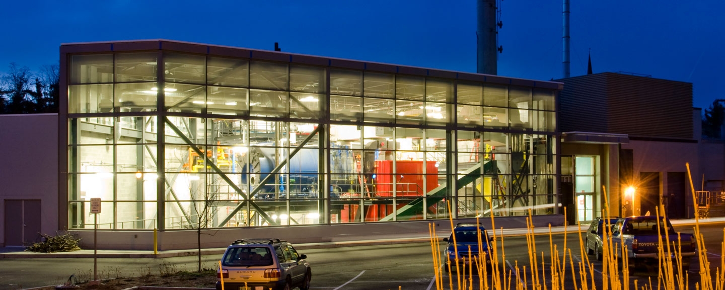 View of the biomass gasification plant at the facilities office.