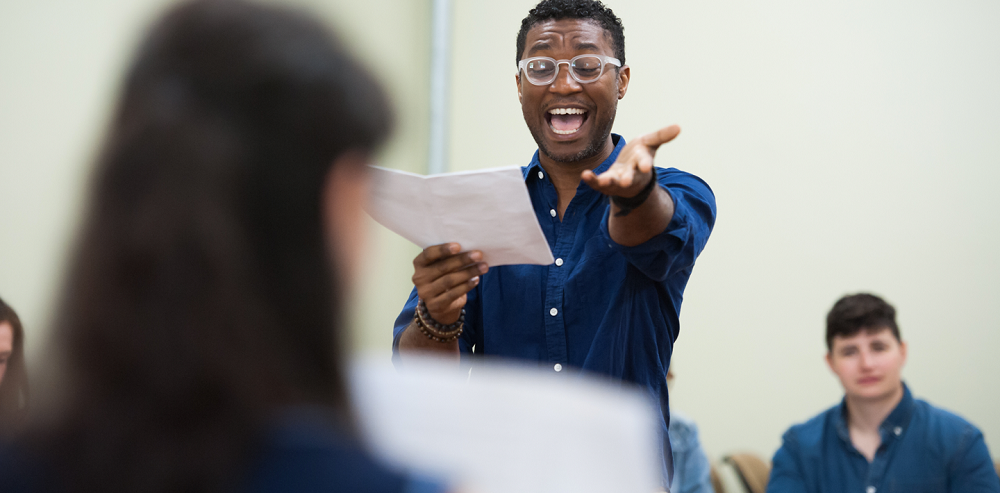 Student giving a speech in class