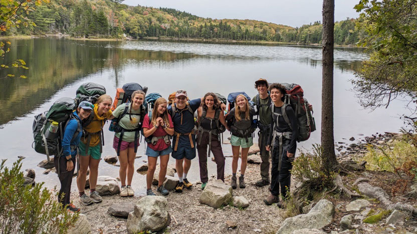 Students on a backpacking trip in the Green Mountains.