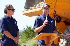 Chase Goodrich and Danielle Goodrich-Gingras discussing the digester project.