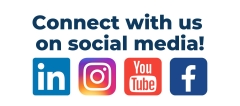 Graphic with social media icons asking you to connect with us on social media: LinkedIn, Instagram, YouTube, and Facebook.