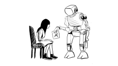 Robot Handing a seated student a graded paper with A+ on it.jpg