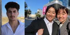 A collage of two photos, one of Majd AlSehnawi ’28 and another of Yuki Nagura ’28 and Isara Moriya ’28.