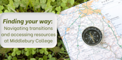 An image of a compass on a map with the title "Finding Your Way - Navigating Transitions and Accessing Resources at Midd".