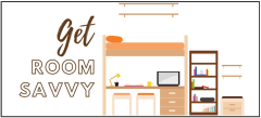 Image of a bedroom with the text: "Get Room Savvy".