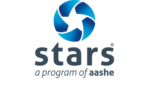 A blue star with a swirl around it representing AASHE's STARS program