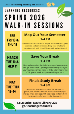 colorful event poster with list, leaves and flowers