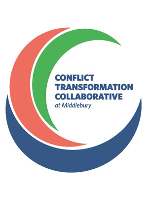 Conflict transformation logo with green, orange and blue colors