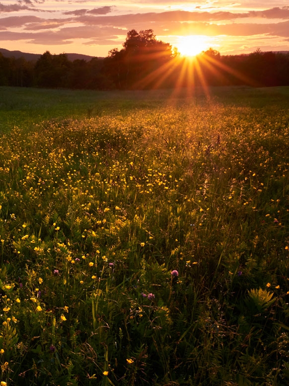 The evening sun sets over the Adirondack mountains west of campus.