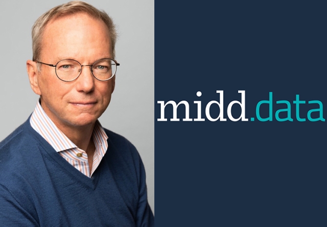 Portrait of Eric Schmidt next to Midd Data logo