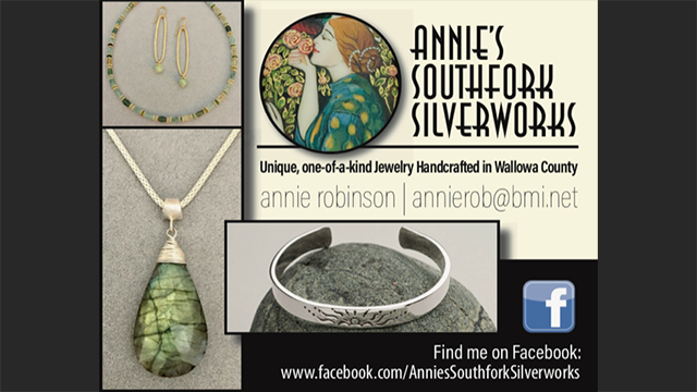 Annie's Southfork Silverworks, composite of silver bangles, necklaces, and pendant with greenish stones
