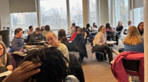Students prracticing democratic dialogue skills at the 2024 Spring Student Symposium.