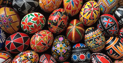 group of colorful Ukrainian Easter eggs